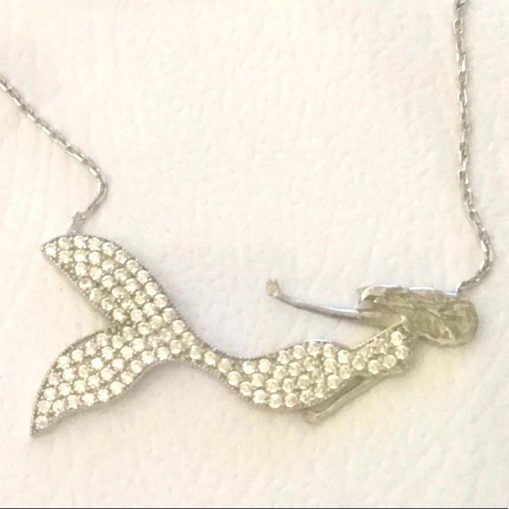 🧜‍♀️ Mermaid 925 silver necklace clear cubic zirconia cz stones